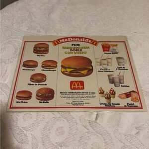 RARE‎ Vintage Spanish McDonald's Classic Menu Tray Liner 9.5”x12.5” 1980s
